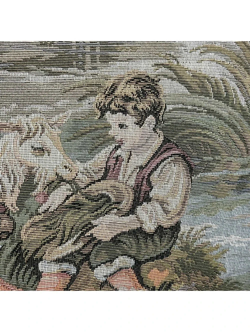Made in Italy Woven Tapestry Children Goat Ornate Gold Frame 29x29 Wall Art